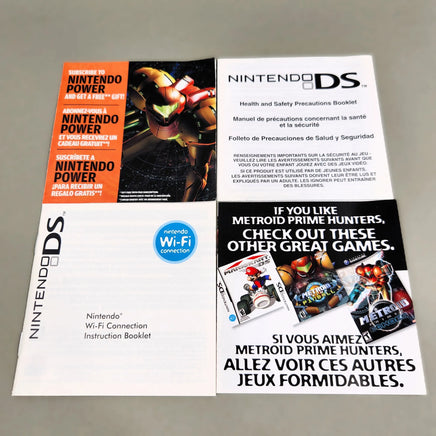 Metroid Prime: Hunters for Nintendo DS - Front view of pamphlets included with the CIB game such as Nintendo Power form, DS Booklet, Wi-Fi Connection Booklet and DS games advertisement