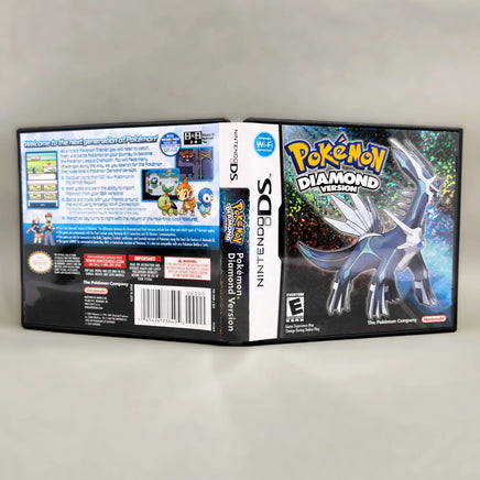Pokémon Diamond Version for Nintendo DS - Three-quarter view showing official game case front, spine and back cover, like new condition
