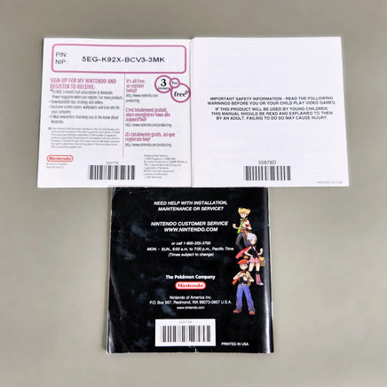 Rear view of Nintendo DS Pokémon Pearl Version game instruction booklet set on a neutral gray background, showing the back cover, health and safety booklet, and instruction booklet.