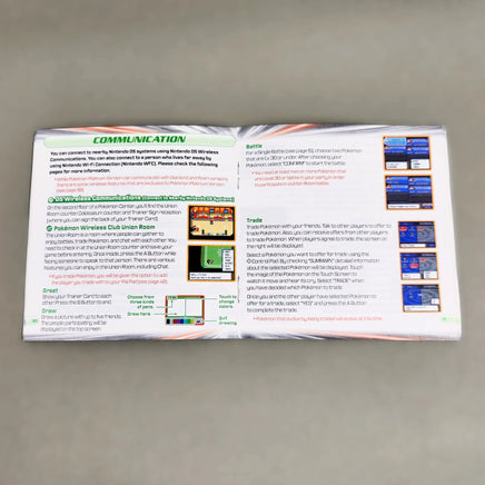 Pokémon Platinum Version for Nintendo DS - View of instruction manual opened to center pages with staple binding intact