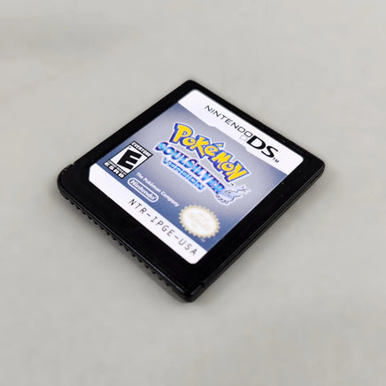 Pokémon SoulSilver Version for Nintendo DS - Game cartridge front label view shown at an angle, very good condition, loose