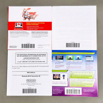 Rear view of a Nintendo DS instruction booklet and connection booklet set, showing the front and back covers with text, Nintendo DS branding, and product imagery on a light gray background. includes a "Get Genesect!" booklet