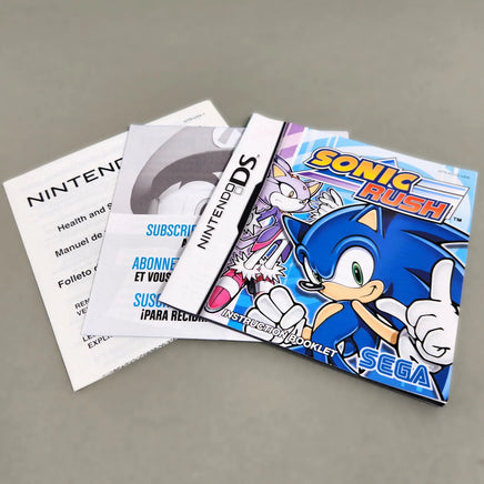 Sonic Rush for Nintendo DS - Original game manual shown fanned out with other pamphlets included with game, like new condition