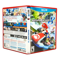 Nintendo Wii U Mario Kart 8 game case shown in a clean studio-style product shot, displaying the front cover, spine, and back artwork on a white background.