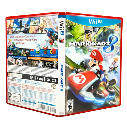 Nintendo Wii U Mario Kart 8 game case shown in a clean studio-style product shot, displaying the front cover, spine, and back artwork on a white background.