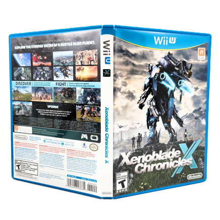 Nintendo Wii U game case for Xenoblade Chronicles X, showing the front cover, back artwork, and spine on a clean white background.