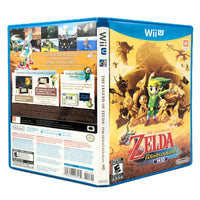 Nintendo Wii U The Legend of Zelda: Wind Waker HD game case shown in a three-quarter studio view, displaying the front cover art, spine, and back packaging details.