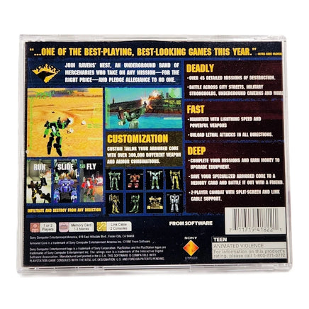 Armored Core PlayStation 1 Good - Back Of Game Case
