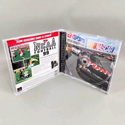 NASCAR 99 for PlayStation 1 - Open jewel case showing artwork beneath disc tray, very good condition