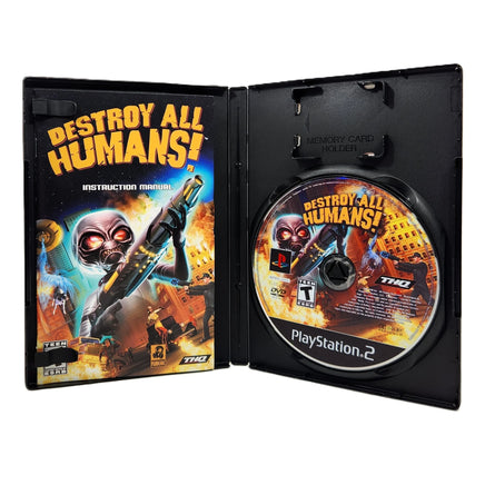 Destroy All Humans! for PlayStation 2 - Disc tray and manual shown, very good CIB condition