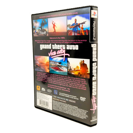 Grand Theft Auto: Vice City for PlayStation 2 - Genuine game case shown at an angle with front artwork and spine, like new condition