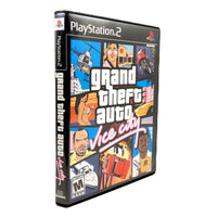 Grand Theft Auto: Vice City for PlayStation 2 - Genuine game case shown at an angle with front artwork and spine, like new condition