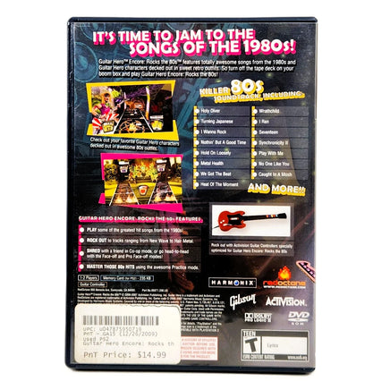 Guitar Hero Encore Rocks The 80'S for PlayStation 2 - Back Of Game Case, good condition CIB
