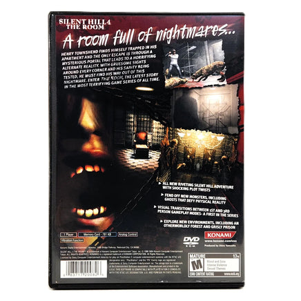 Silent Hill 4: The Room for PlayStation 2 - Back label and barcode area, good condition