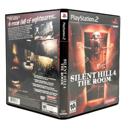 Silent Hill 4: The Room for PlayStation 2  showing the front and back of the game case with cover art, spine, and console branding.