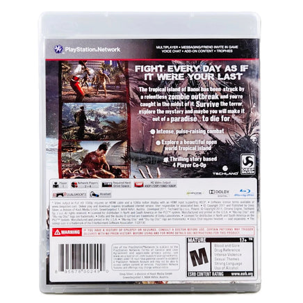 Dead Island PlayStation 3 Very Good CIB - Game Case Rear Side Featuring Artwork And Text
