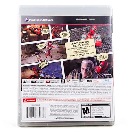 Deadpool PlayStation 3 Very Good CIB - Original Packaging Back View Of Physical Copy