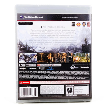 Elder Scrolls V Skyrim PlayStation 3 Very Good CIB - Retail Game Box Back Panel With Barcode Visible
