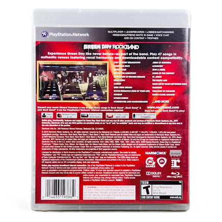Green Day Rock Band PlayStation 3 Very Good CIB - Rear Cover Design Showing Details And Screenshots