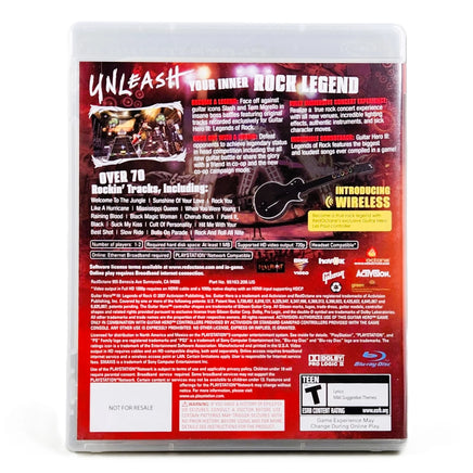 Guitar Hero III Legends Of Rock NFR PlayStation 3 Good CIB - Authentic Retail Back Panel With Description Text