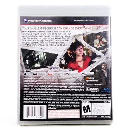 Heavy Rain PlayStation 3 Very Good CIB - Official Back Cover From Original Release