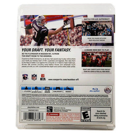 Madden Nfl 16 Playstation 3 Very Good - Back Cover Of Game Case