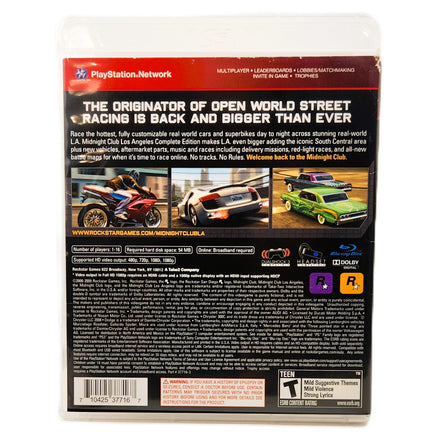 Midnight Club Los Angeles Complete Edition Playstation 3 Good - Game Case Rear Artwork