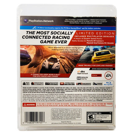 Need For Speed Most Wanted Limited Edition Playstation 3 Good - Back Cover Art Shown
