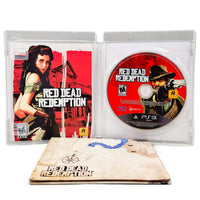 Red Dead Redemption PlayStation 3 Like New CIB - Open Game Box Showing Contents, Instruction Manual, and World Map Fold Out