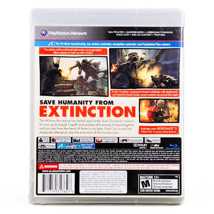 Resistance 3 PlayStation 3 Very Good CIB - Retail Game Box Back Panel With Barcode Visible