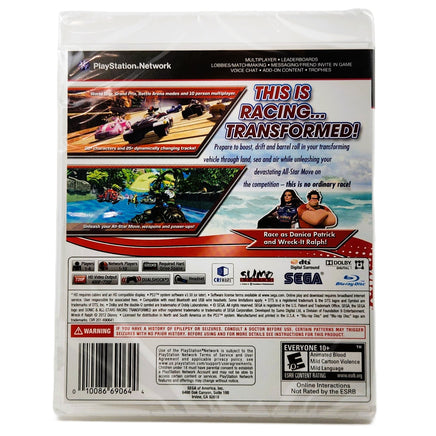 Sonic Allstars Racing Transformed Playstation 3 Brand New - Back Cover Art Shown