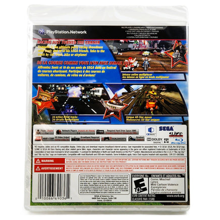 Sonic Sega All stars Racing Playstation 3 Brand New - Authentic Back Cover Art