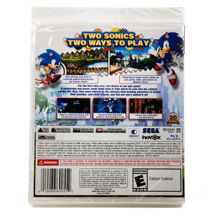 Sonic Generations Greatest Hits Playstation 3 Brand New - Back Cover Of Game Case