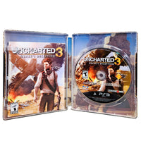 Uncharted 3 Drake's Deception Steelbook Edition PlayStation 3 Very Good CIB - Open Case Showing Disc, Artwork, And Manual