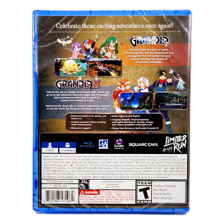 Grandia HD Collection Limited Run 544 PlayStation 4 Brand New CIB - Retail Box Back Cover Close-Up