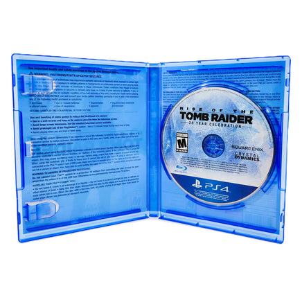 Rise Of The Tomb Raider 20 Year Celebration PlayStation 4 Good CIB - Open Case Showing Disc & Manual
