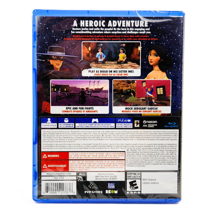 Zorro The Chronicles PlayStation 4 Brand New CIB - Retail Box Back Cover Close-Up