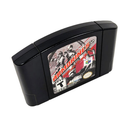 Armorines Project Swarm Nintendo 64 Like New Loose - Angled top and front view of genuine N64 game cartridge showing label artwork and game title