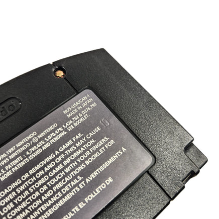 Armorines Project Swarm Nintendo 64 Like New Loose - Back view of official N64 game cart with close up view of authentic number stamp on label