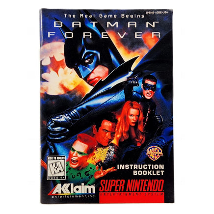Batman Forever Super Nintendo Very Good - Front view of authentic game instruction manual