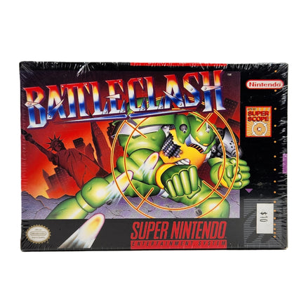 Battle Clash Super Nintendo Brand New - Front view of authentic retail release game box