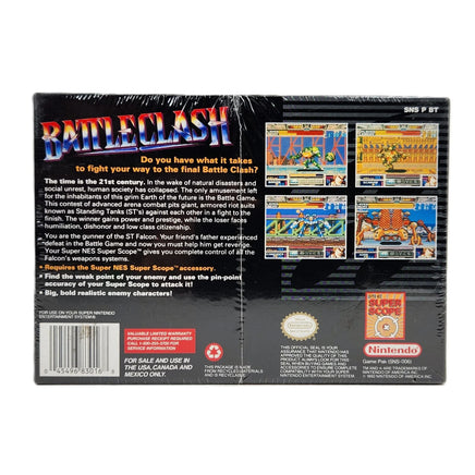 Battle Clash Super Nintendo Brand New - Back view of authentic retail release game box