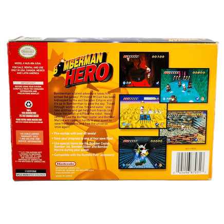 Bomberman Hero Nintendo 64 Very Good - Back Of Game Box