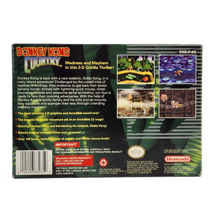 Donkey Kong Country Super Nintendo Very Good - Game Box back Artwork