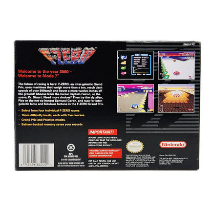F-Zero Players Choice Super Nintendo Very Good - Authentic retail game box back