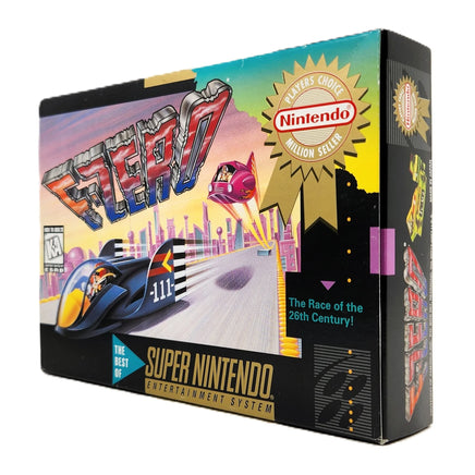 F-Zero Players Choice Super Nintendo Very Good - Alternate view of official retail game box front and right side