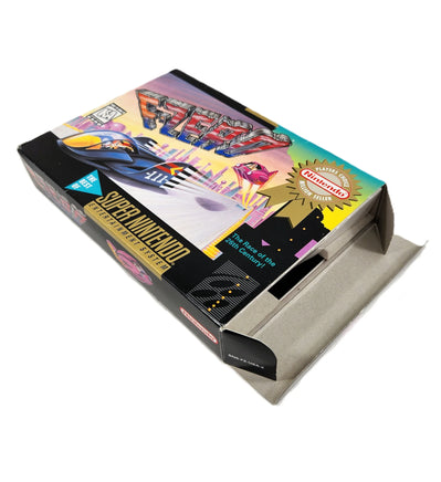 F-Zero Players Choice Super Nintendo Very Good - View of genuine retail game box with box flaps open showing inside contents