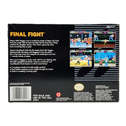 Final Fight Super Nintendo Very Good CIB- Authentic Retail Box back Artwork