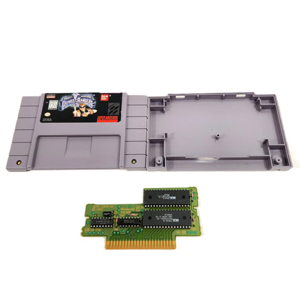 Mighty Morphin Power Rangers The Movie Super Nintendo Very Good Loose - Open cartridge showing genuine game circuit board