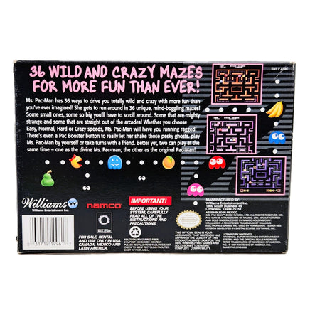 Ms. Pacman Super Nintendo Good CIB - Back Of Game Box